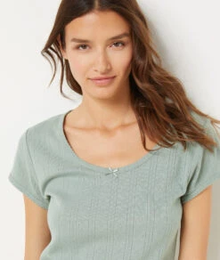 T-shirt En Maille Pointelle 100% Coton