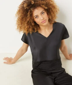 T-shirt Satiné Détails Dentelles -Luxe Lingerie Soldes 654083905 c